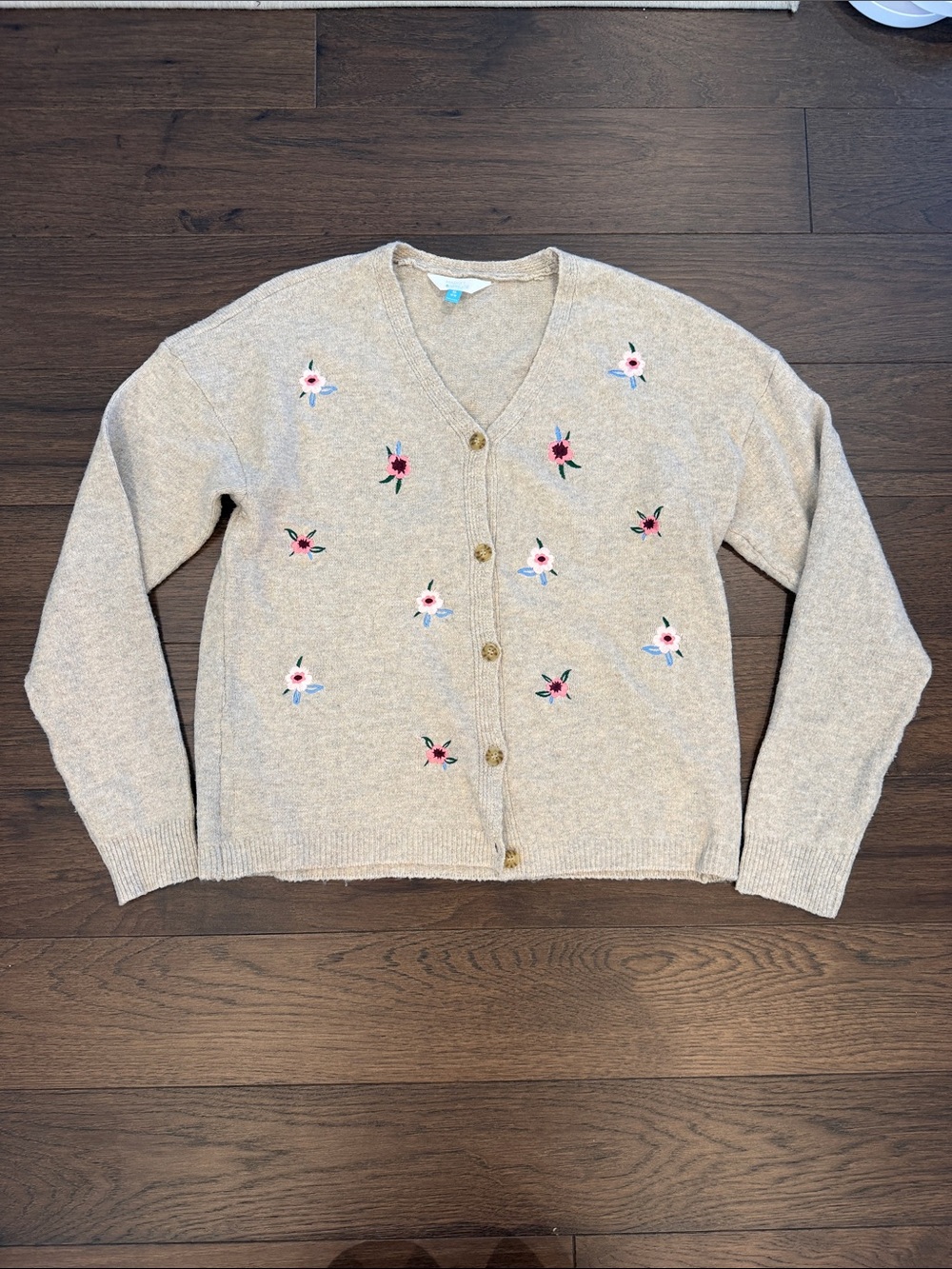 Market & Spruce Girls Cream V-Neck Embroidered Cardigan Size XL 16/18 - C67-062